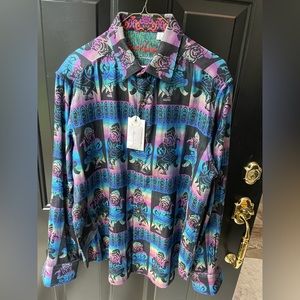 Robert Graham Limited Edition Embroidered Button Down Size Large NWT Buddha